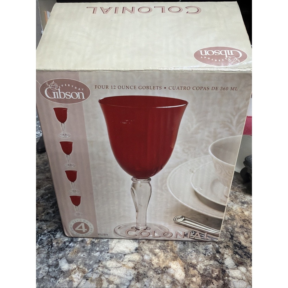 4 Gibson Iris Ruby Red 12 Ounce Goblets  Still In Box